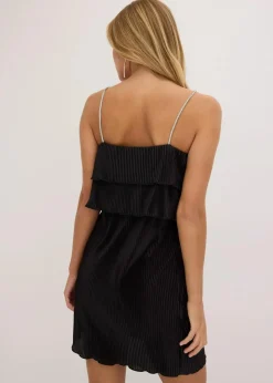 Online Minikleid mit Plissee und Strass-Trägern Damen Kleider