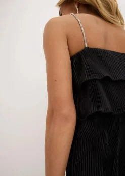 Online Minikleid mit Plissee und Strass-Trägern Damen Kleider