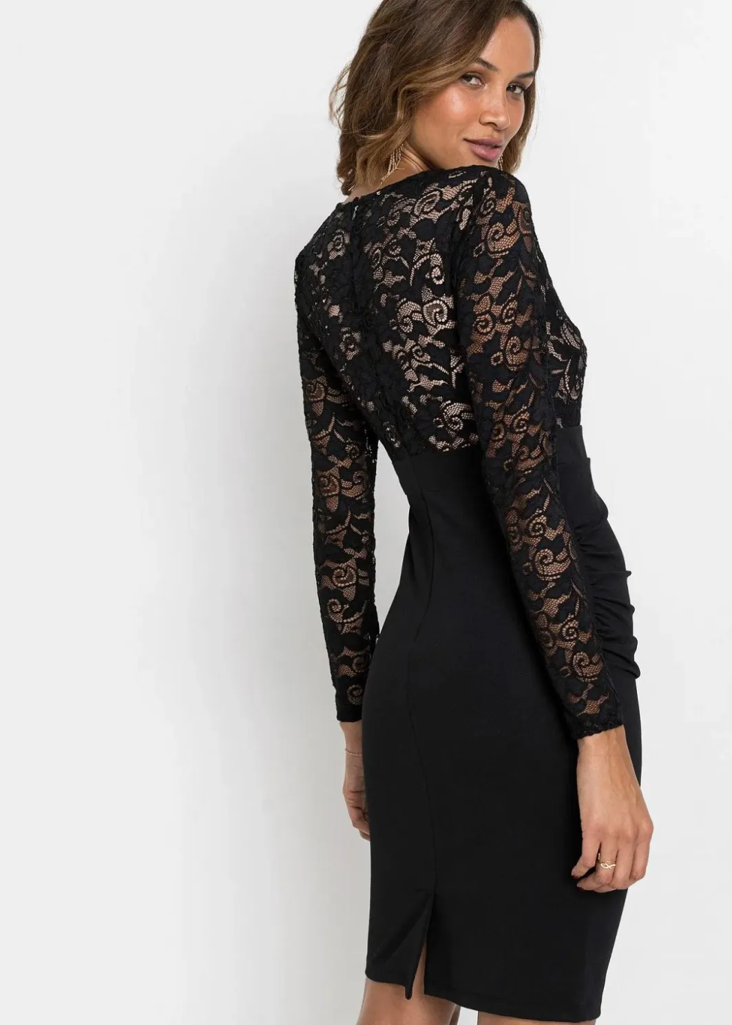 Damen bonprix Kurzgrößen|Kurzgrößen|Minikleid mit Spitze