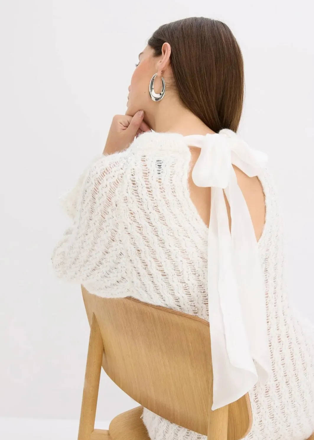 Damen bonprix Bekleidung·Umstandsmode|Strickmode|Mini-Strickkleid mit Satin-Schleife und leichter Transparenz