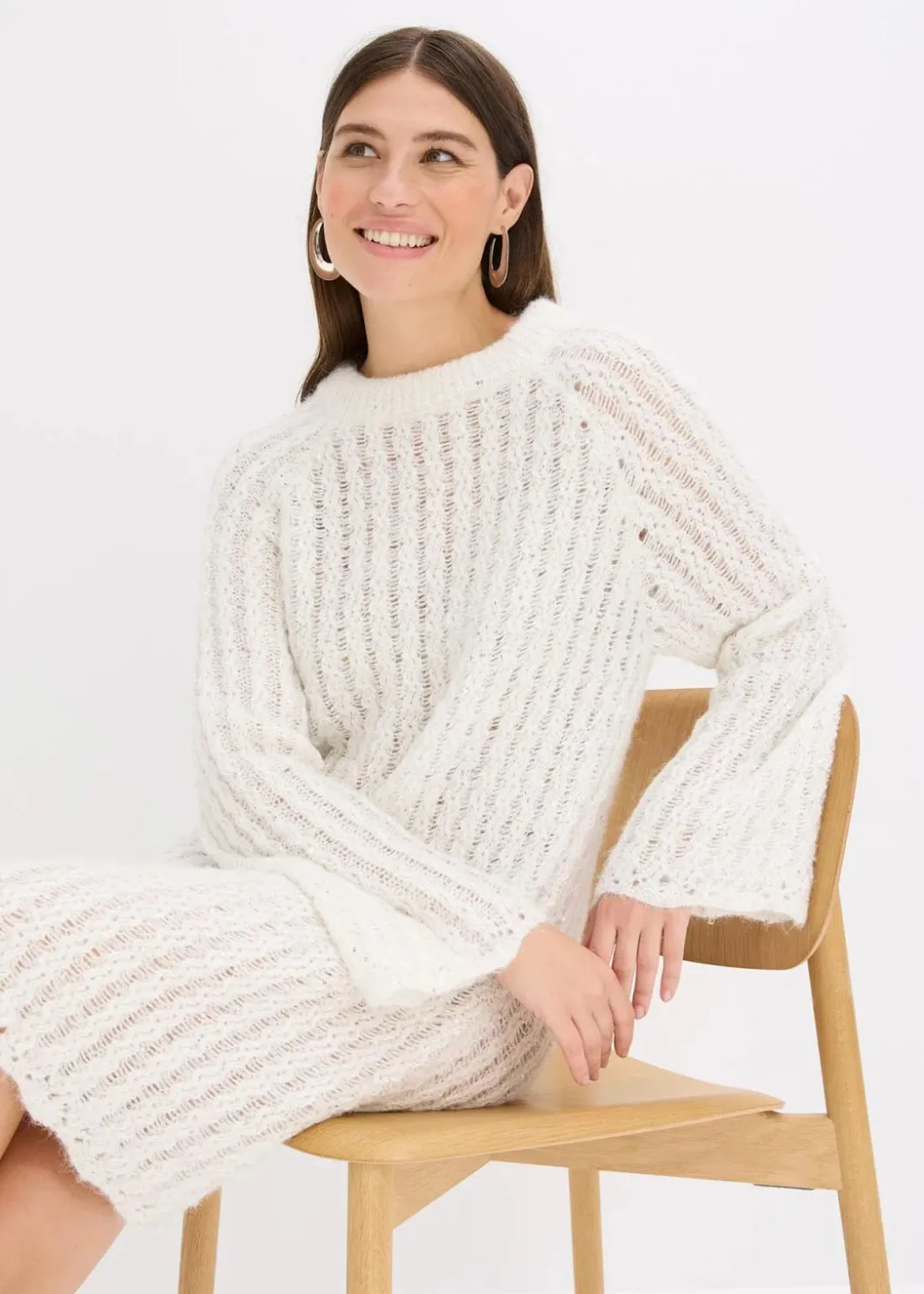 Damen bonprix Bekleidung·Umstandsmode|Strickmode|Mini-Strickkleid mit Satin-Schleife und leichter Transparenz