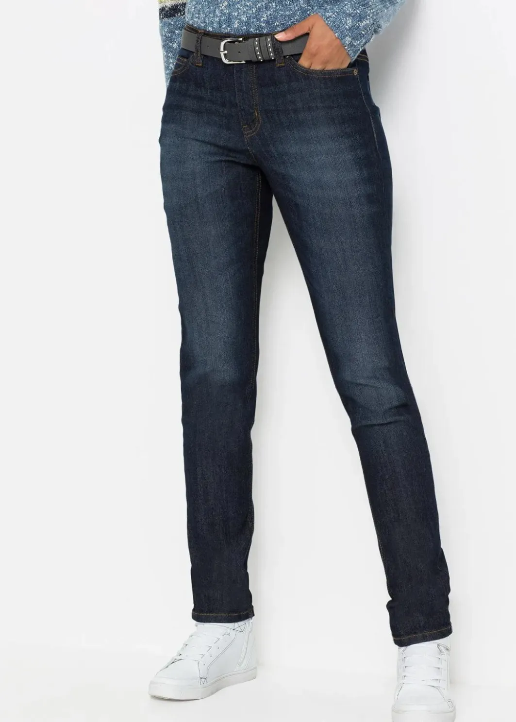 Damen bonprix Jeans|Kurzgrößen|Mom-Jeans Mid Waist, Komfort-Stretch