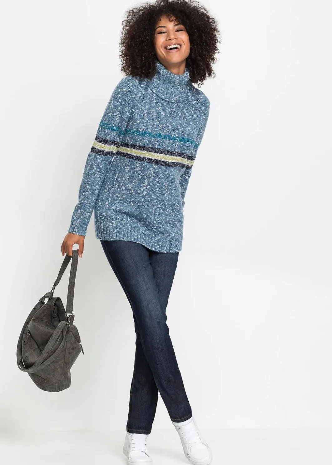 Damen bonprix Jeans|Kurzgrößen|Mom-Jeans Mid Waist, Komfort-Stretch