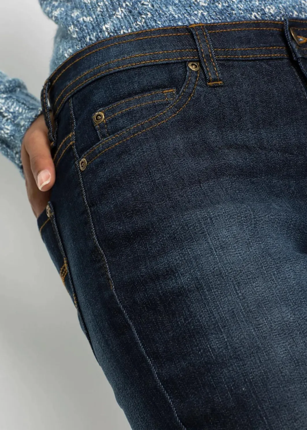 Damen bonprix Jeans|Kurzgrößen|Mom-Jeans Mid Waist, Komfort-Stretch