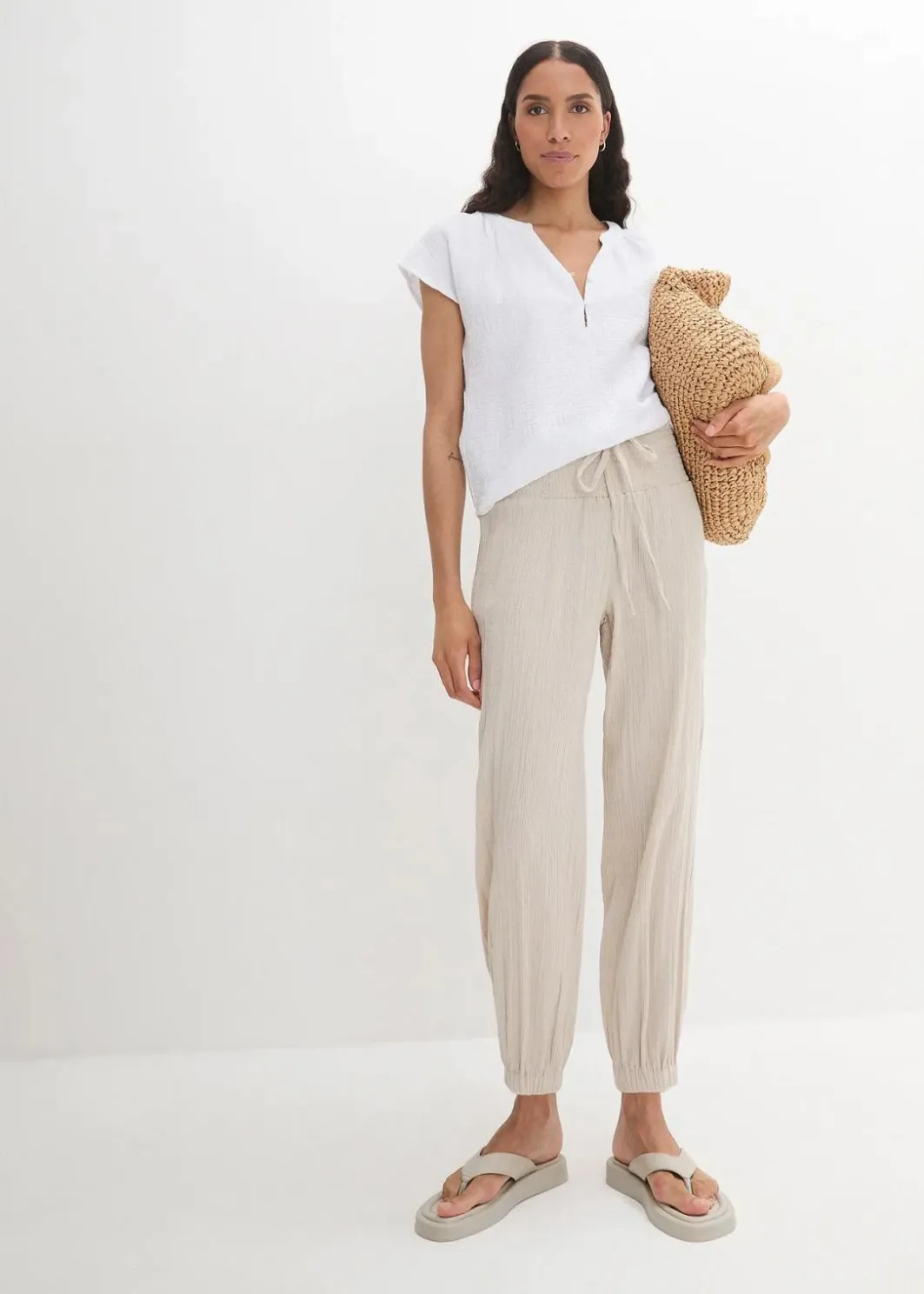 Damen bonprix Bekleidung·Kleider|Hosen|Musselin Hose mit Smockbund