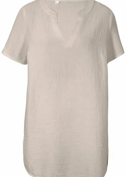 Damen bonprix Blusen & Tuniken|Bekleidung·Jacken & Mäntel|Musselin Long-Tunika aus reiner Baumwolle