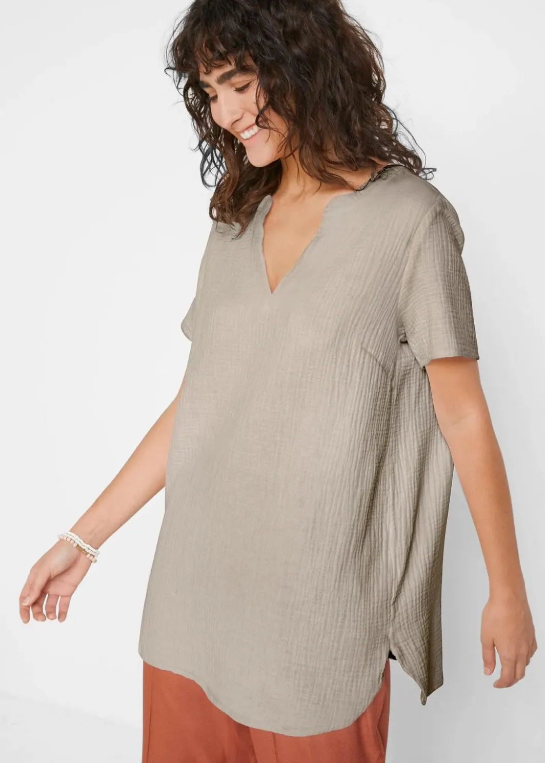Damen bonprix Blusen & Tuniken|Bekleidung·Jacken & Mäntel|Musselin Long-Tunika aus reiner Baumwolle