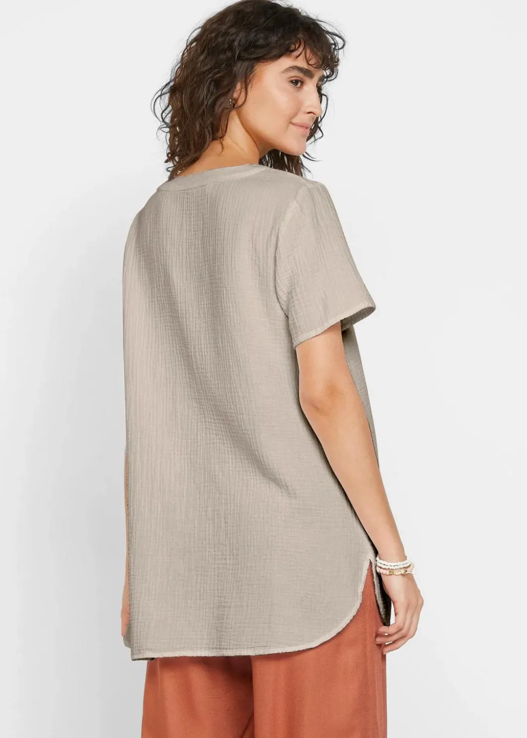 Damen bonprix Blusen & Tuniken|Bekleidung·Jacken & Mäntel|Musselin Long-Tunika aus reiner Baumwolle