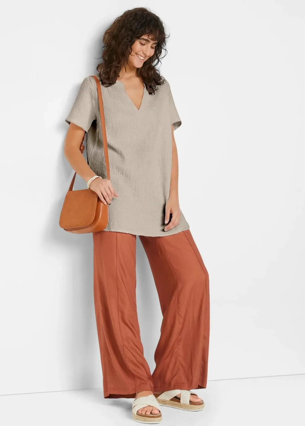 Damen bonprix Blusen & Tuniken|Bekleidung·Jacken & Mäntel|Musselin Long-Tunika aus reiner Baumwolle