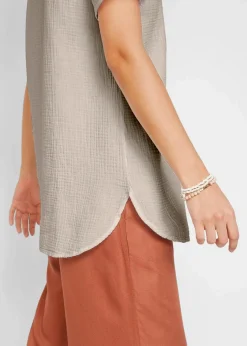 Damen bonprix Blusen & Tuniken|Bekleidung·Jacken & Mäntel|Musselin Long-Tunika aus reiner Baumwolle