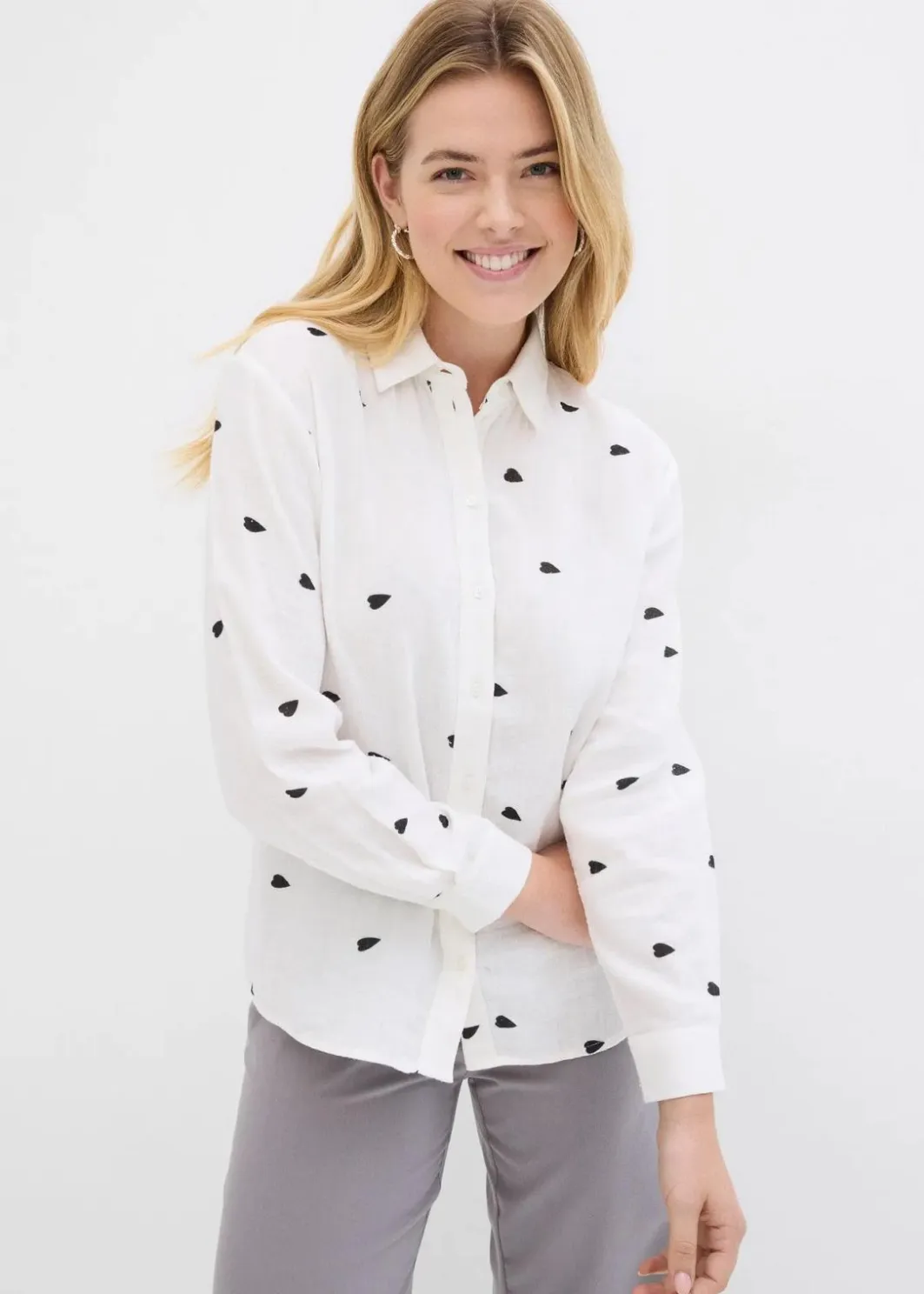 Clearance Musselin-Bluse mit Herzen Damen Blusen & Tuniken|Bekleidung·Jacken & Mäntel