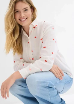 Sale Musselin-Bluse mit Herzen Damen Bekleidung·Jacken & Mäntel|Blusen & Tuniken