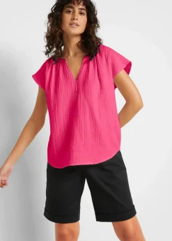 Damen bonprix Bekleidung·Jacken & Mäntel|Blusen & Tuniken|Musselin-Blusentop aus reiner Baumwolle