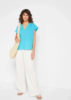 Damen bonprix Blusen & Tuniken|Bekleidung·Jacken & Mäntel|Musselin-Blusentop aus reiner Baumwolle