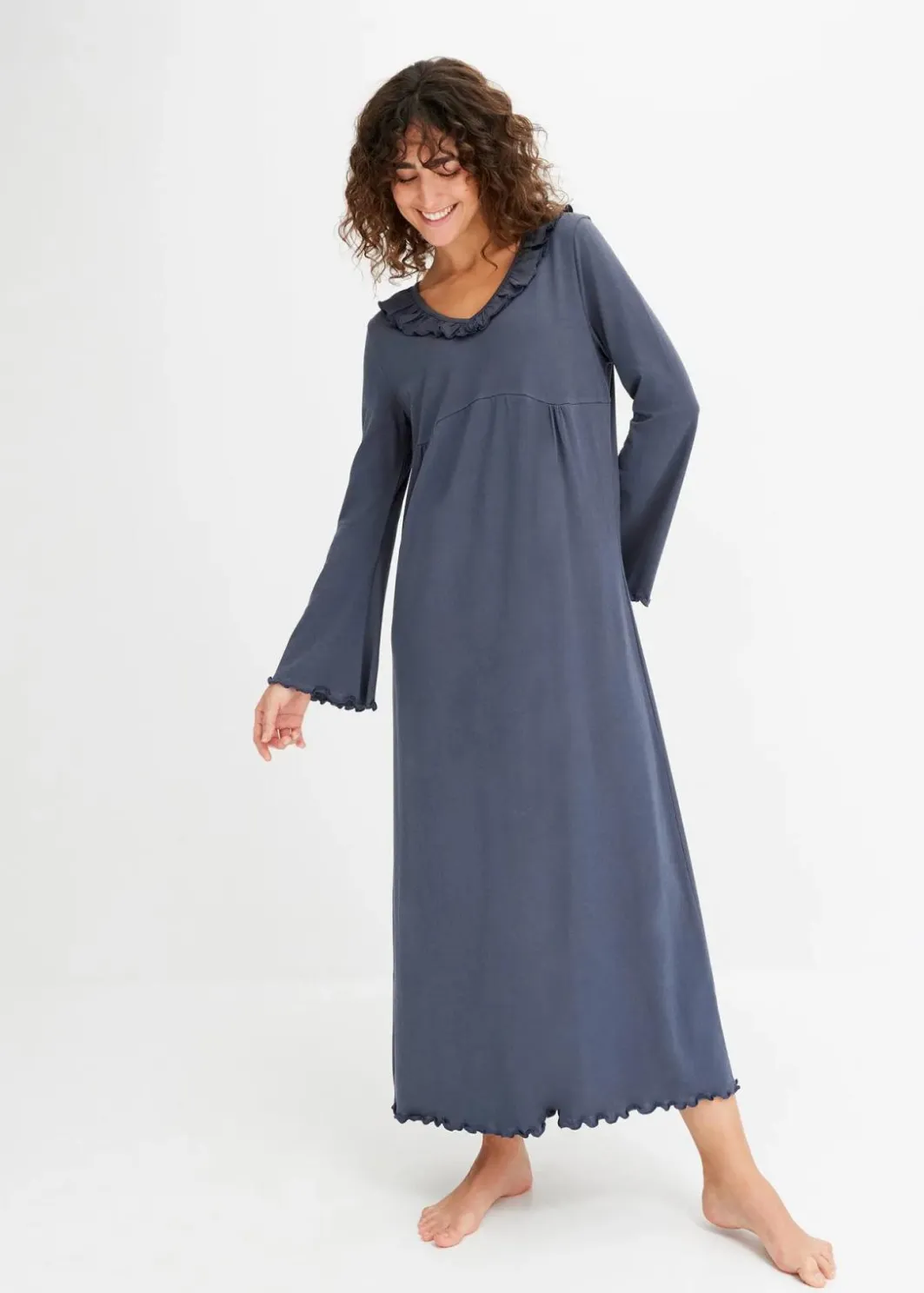 Damen bonprix Wäsche·Nachtwäsche|Nachhaltigere Materialien|Nachthemd mit Rüschen