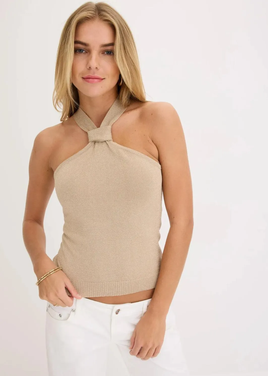 Online Neckholder Top mit softer Viskose Damen Strickmode|Shirts & Tops