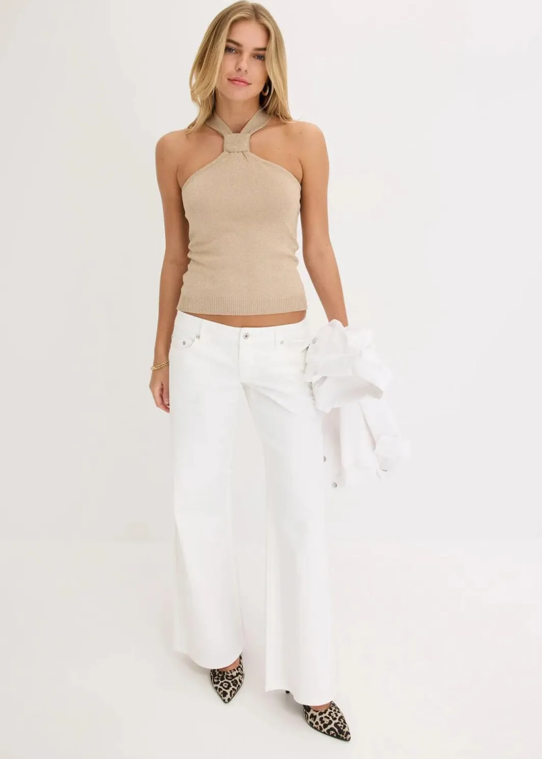 Online Neckholder Top mit softer Viskose Damen Strickmode|Shirts & Tops