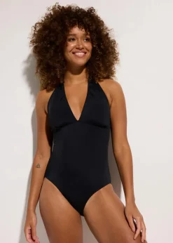 Neckholder-Badeanzug mit tiefem V-Ausschnitt Damen Nachhaltigere Materialien|Badeanzüge