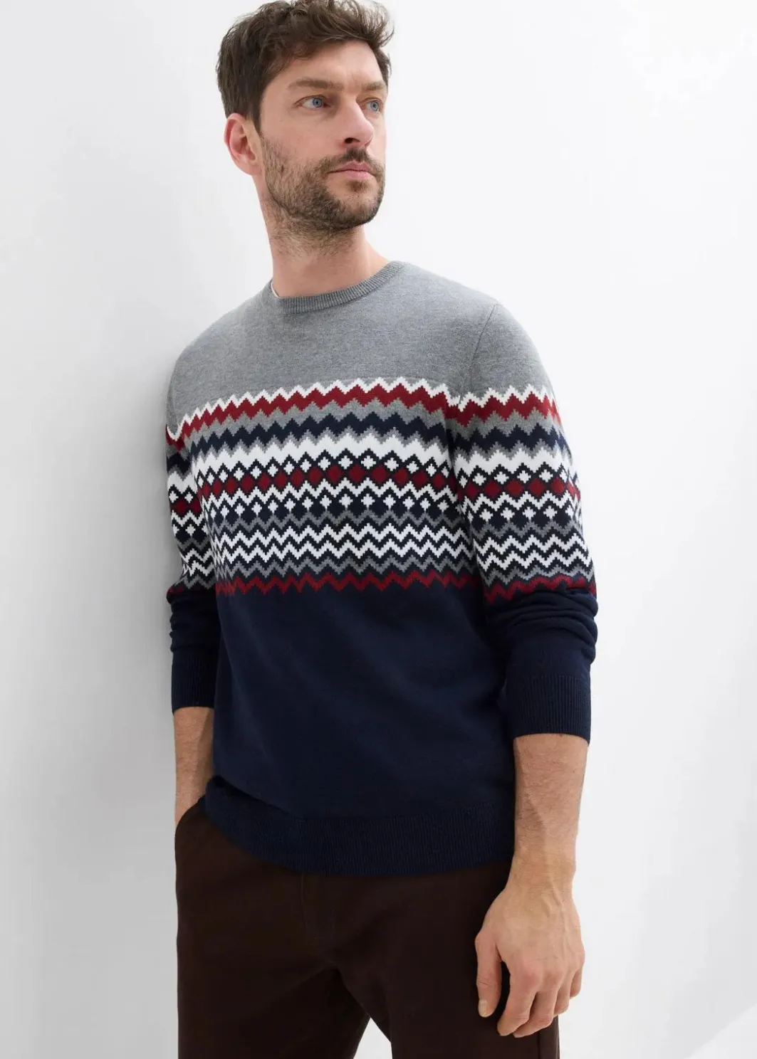 Herren bonprix Große Größen|Pullover & Strickjacken|Norweger Pullover mit reiner Baumwolle