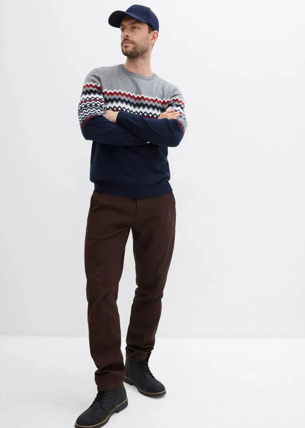 Herren bonprix Große Größen|Pullover & Strickjacken|Norweger Pullover mit reiner Baumwolle