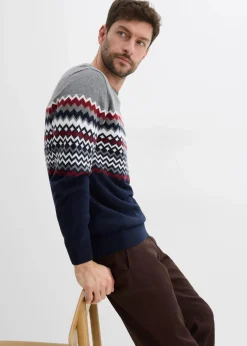 Herren bonprix Große Größen|Pullover & Strickjacken|Norweger Pullover mit reiner Baumwolle