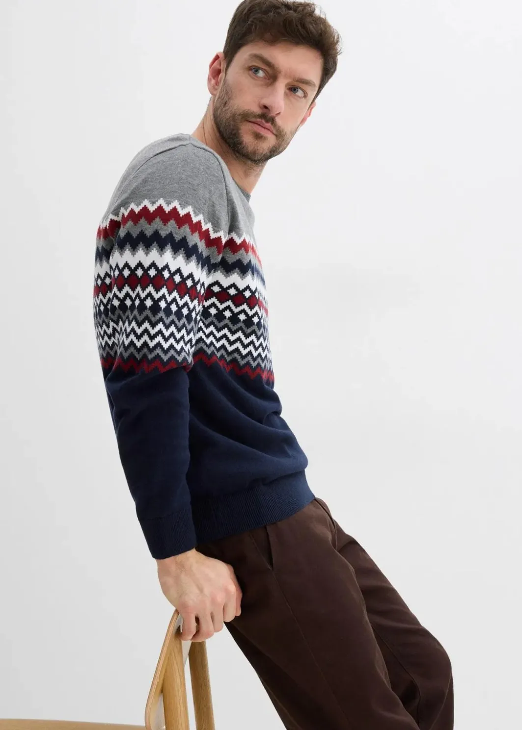 Herren bonprix Große Größen|Pullover & Strickjacken|Norweger Pullover mit reiner Baumwolle