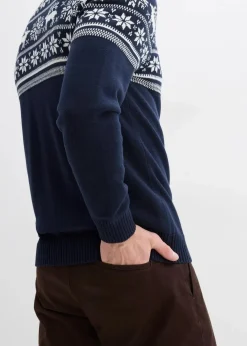 Herren bonprix Große Größen|Pullover & Strickjacken|Norweger Strickjacke aus reiner Baumwolle