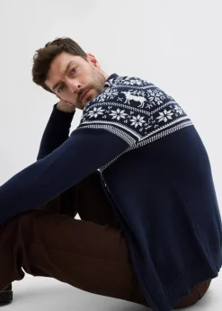 Herren bonprix Große Größen|Pullover & Strickjacken|Norweger Strickjacke aus reiner Baumwolle