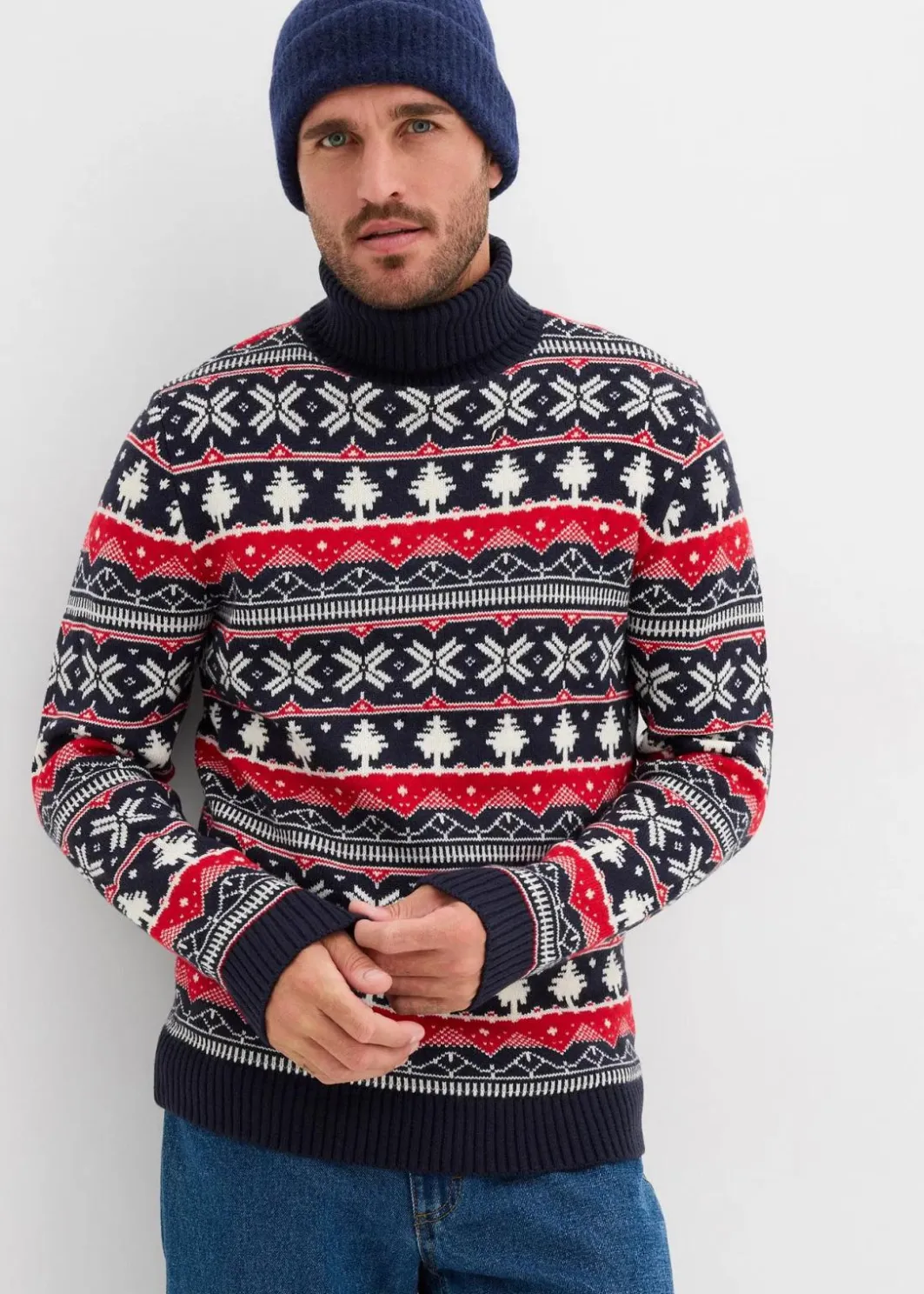 Herren bonprix Große Größen|Pullover & Strickjacken|Norweger-Pullover mit Rollkragen
