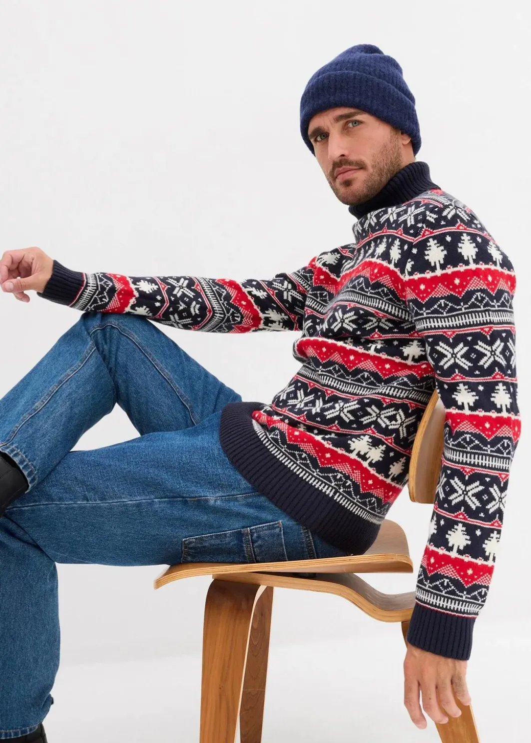 Herren bonprix Große Größen|Pullover & Strickjacken|Norweger-Pullover mit Rollkragen