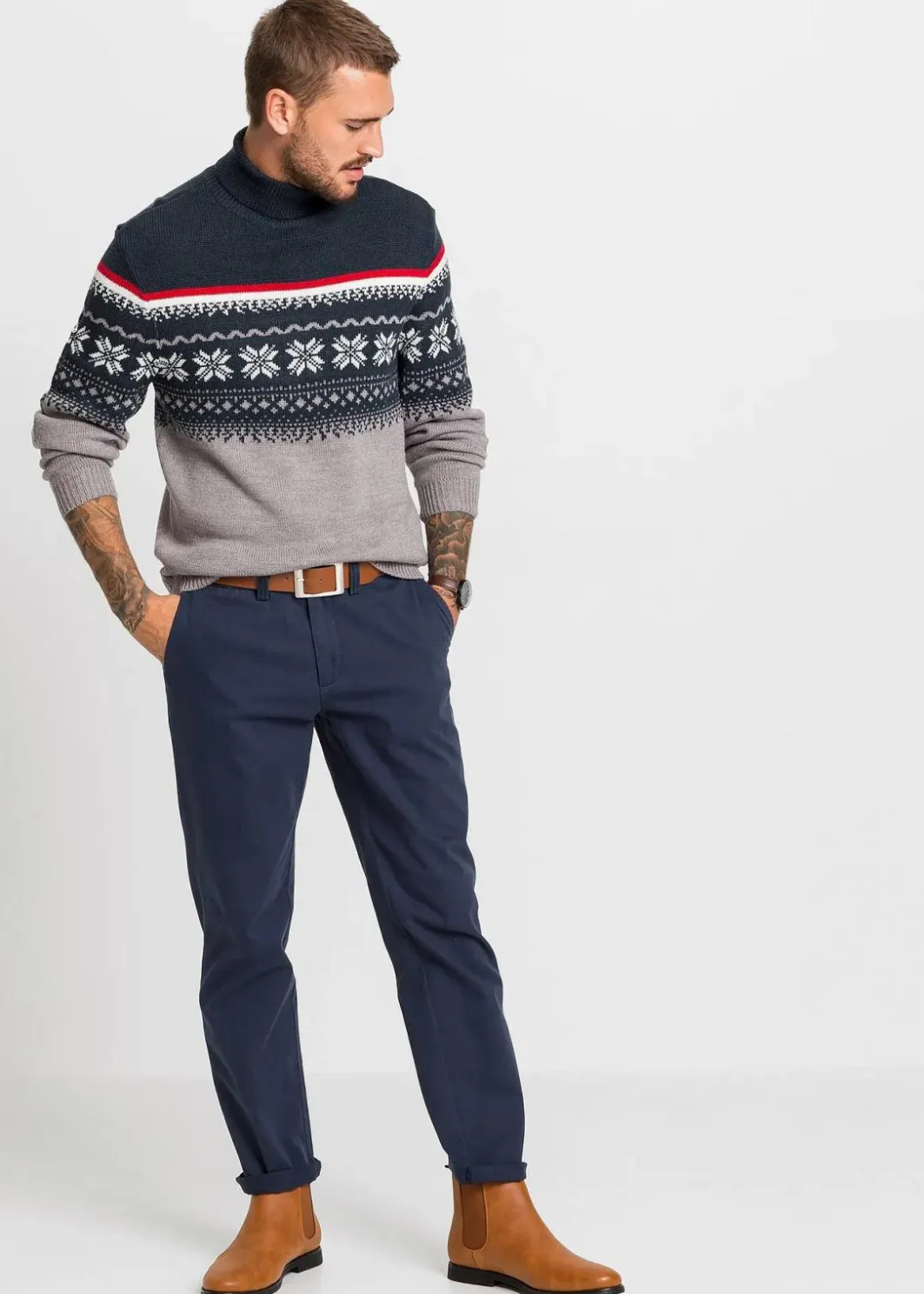 Herren bonprix Große Größen|Pullover & Strickjacken|Norweger-Pullover mit Rollkragen