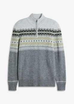 Herren bonprix Pullover & Strickjacken|Große Größen|Norweger-Pullover mit Stehkragen