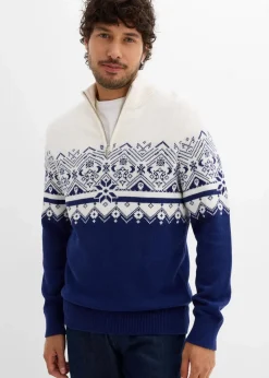 Clearance Norweger-Pullover mit Troyerkragen aus reiner Baumwolle Herren Große Größen|Pullover & Strickjacken