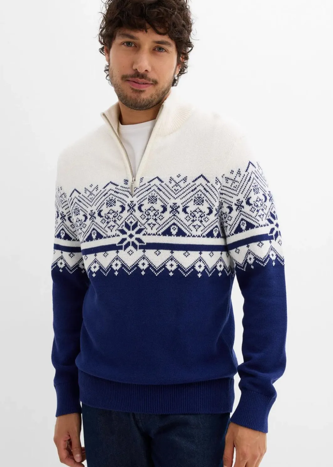 Clearance Norweger-Pullover mit Troyerkragen aus reiner Baumwolle Herren Große Größen|Pullover & Strickjacken