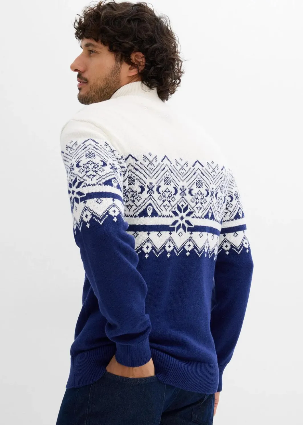 Clearance Norweger-Pullover mit Troyerkragen aus reiner Baumwolle Herren Große Größen|Pullover & Strickjacken
