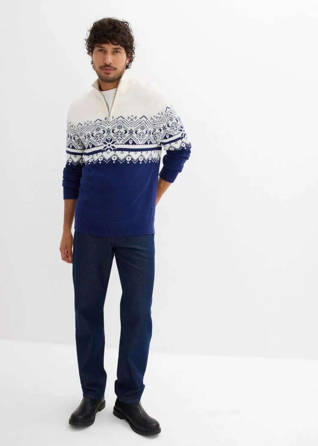 Clearance Norweger-Pullover mit Troyerkragen aus reiner Baumwolle Herren Große Größen|Pullover & Strickjacken
