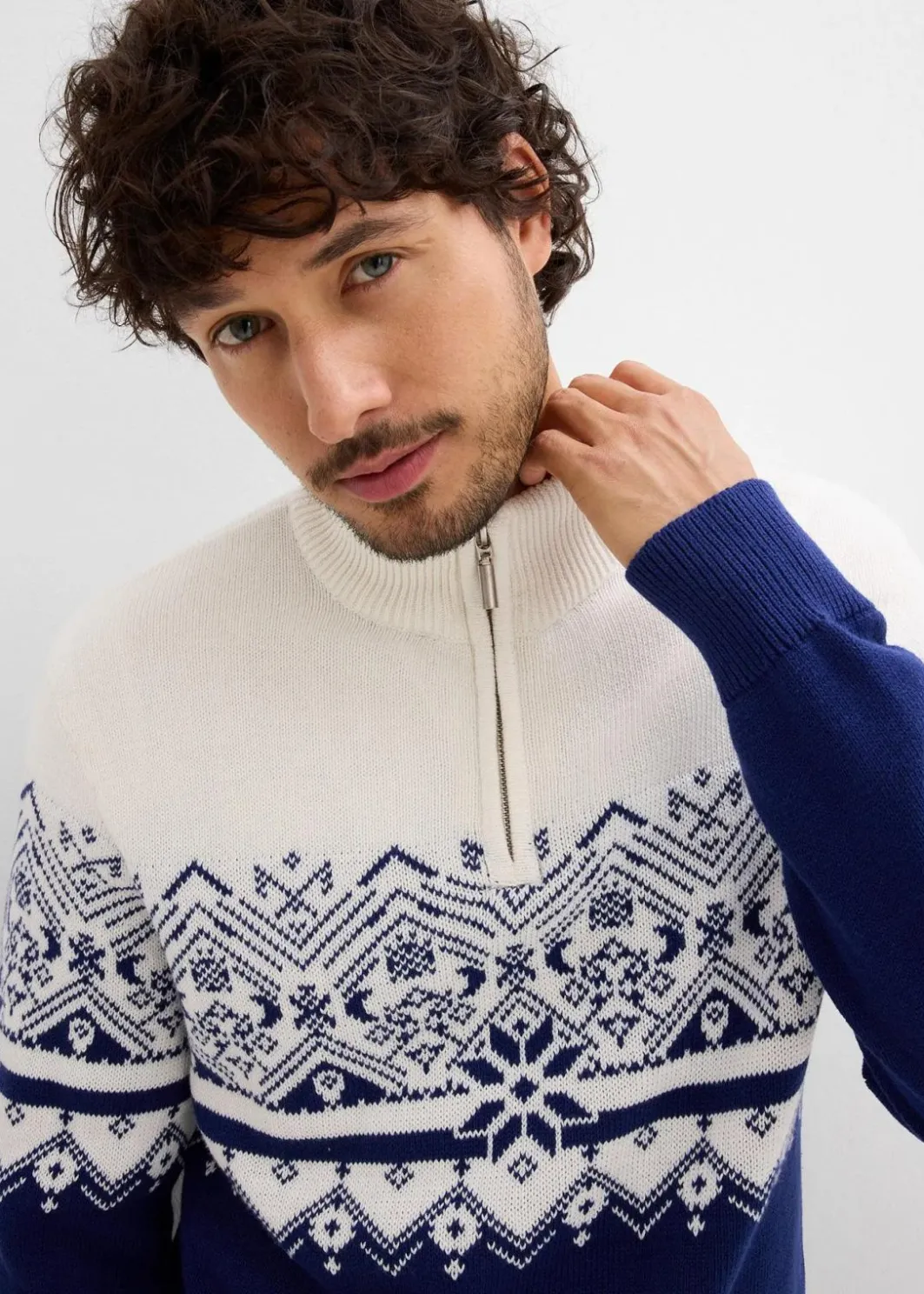 Clearance Norweger-Pullover mit Troyerkragen aus reiner Baumwolle Herren Große Größen|Pullover & Strickjacken