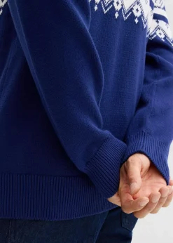 Clearance Norweger-Pullover mit Troyerkragen aus reiner Baumwolle Herren Große Größen|Pullover & Strickjacken