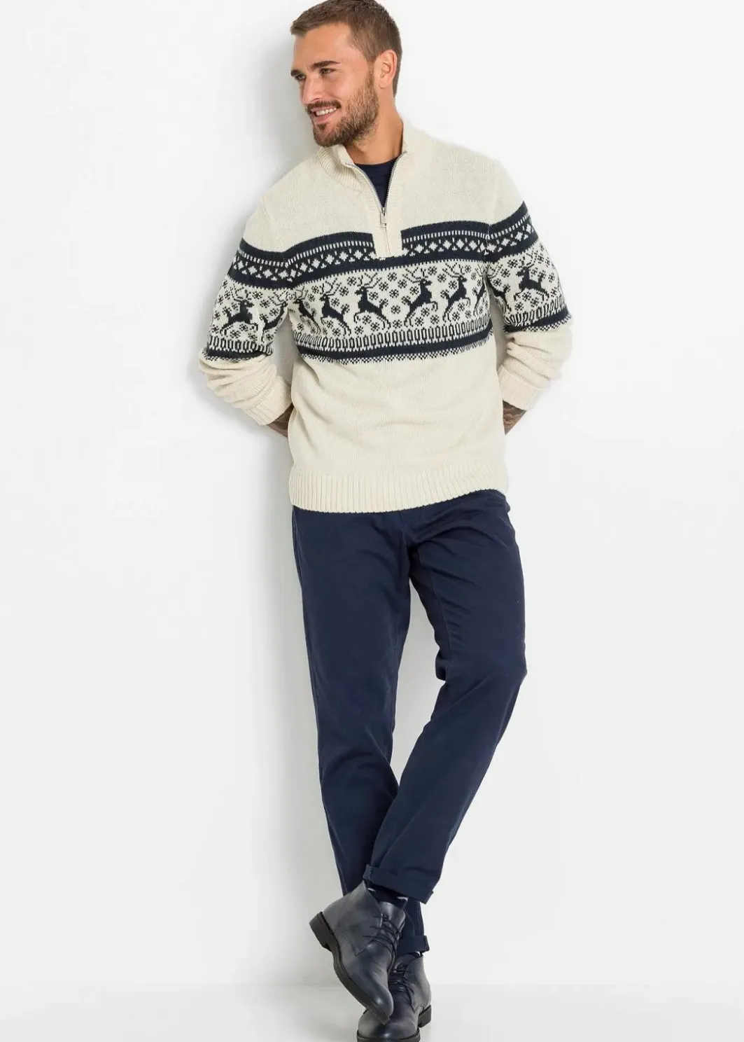 Clearance Norweger-Pullover mit Troyerkragen Herren Große Größen|Pullover & Strickjacken