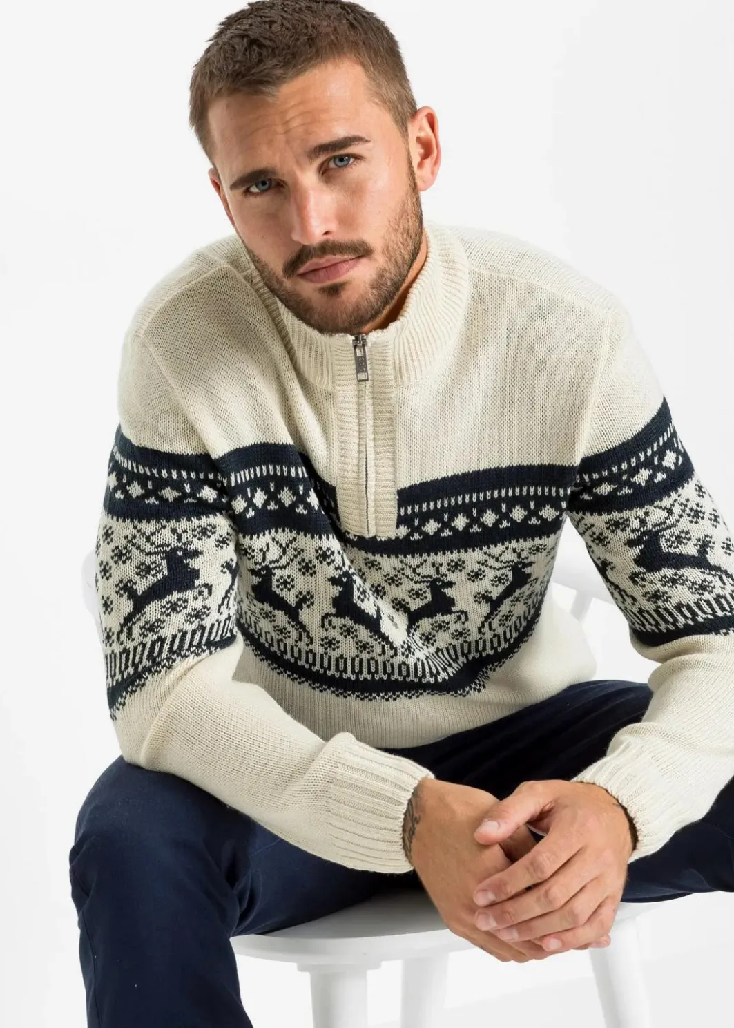 Clearance Norweger-Pullover mit Troyerkragen Herren Große Größen|Pullover & Strickjacken