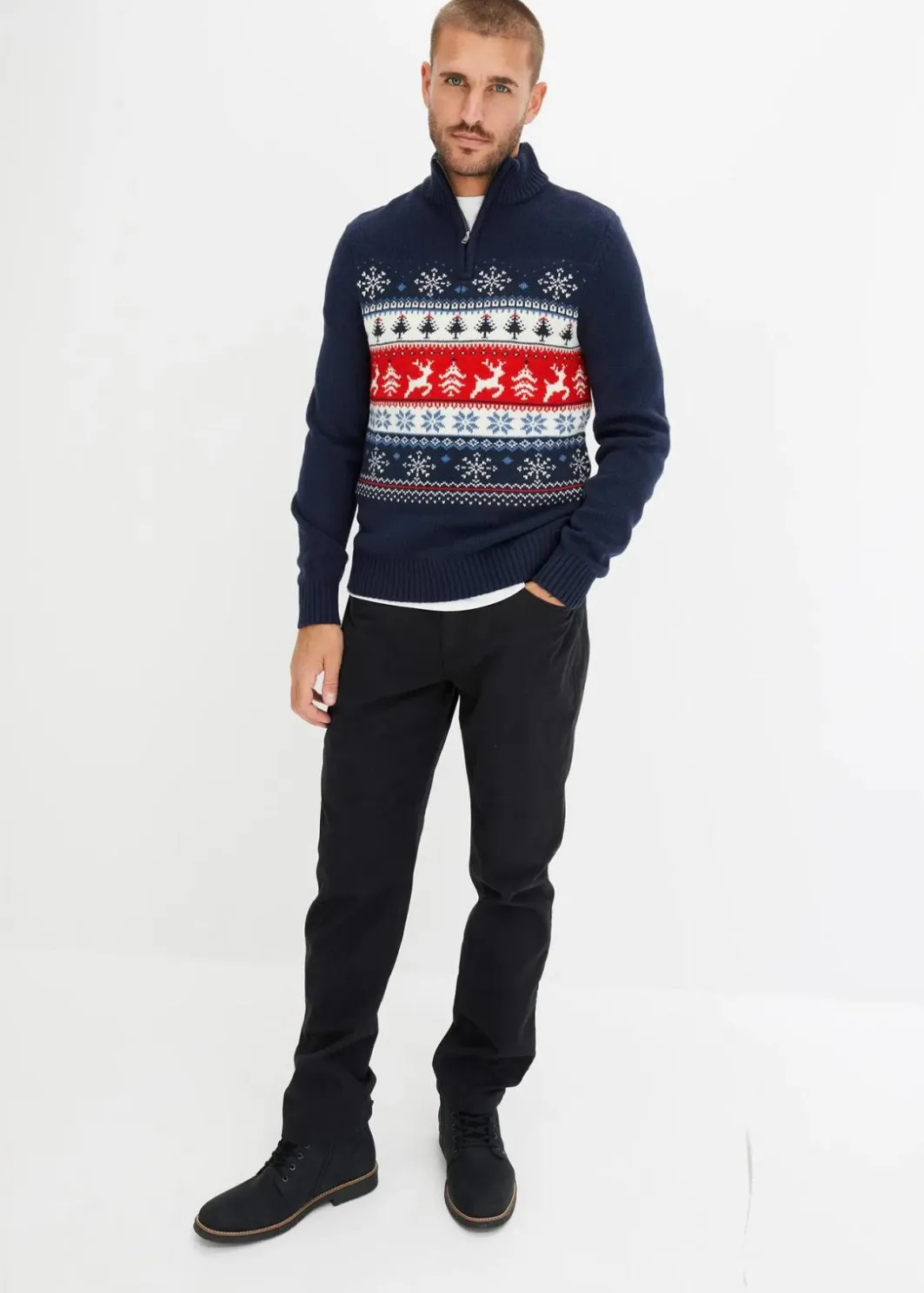 Hot Norweger-Pullover mit Troyerkragen Herren Große Größen|Pullover & Strickjacken