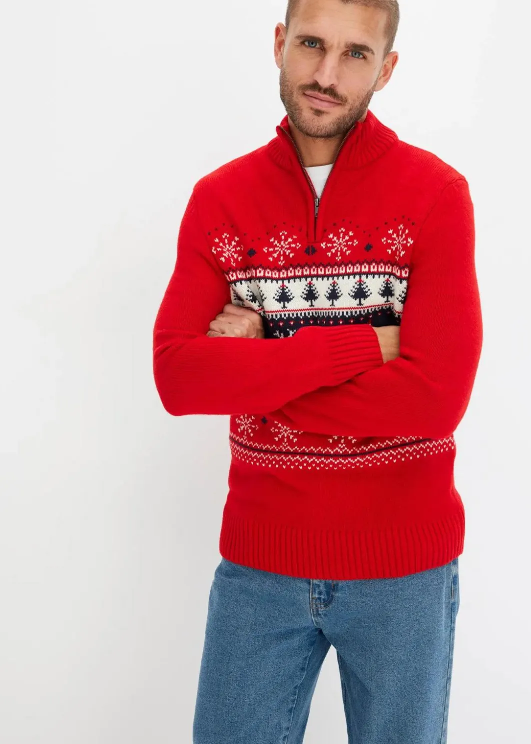 Herren bonprix Pullover & Strickjacken|Große Größen|Norweger-Pullover mit Troyerkragen