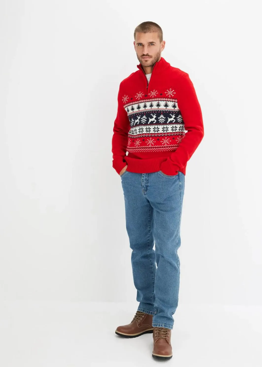 Herren bonprix Pullover & Strickjacken|Große Größen|Norweger-Pullover mit Troyerkragen