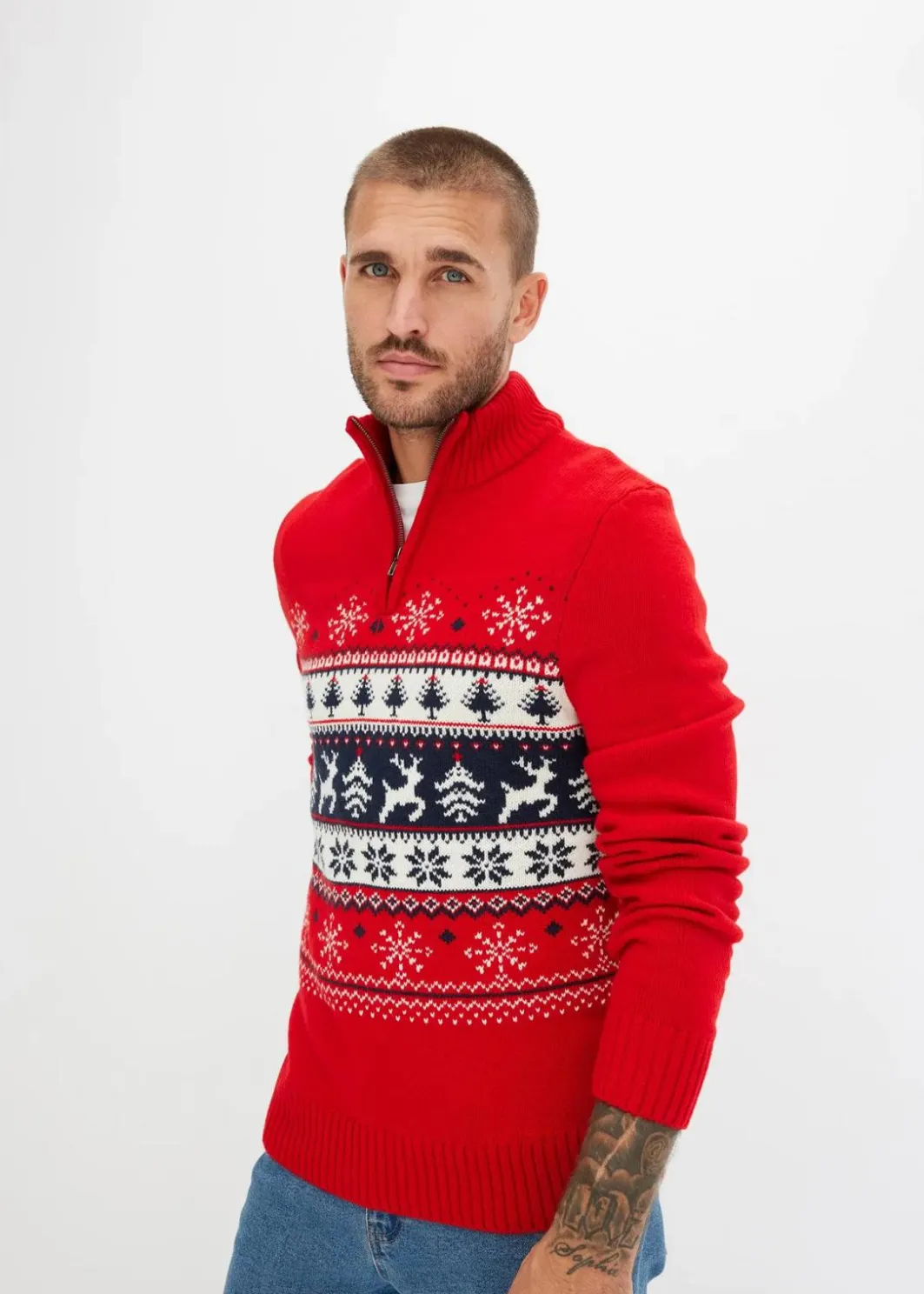 Herren bonprix Pullover & Strickjacken|Große Größen|Norweger-Pullover mit Troyerkragen