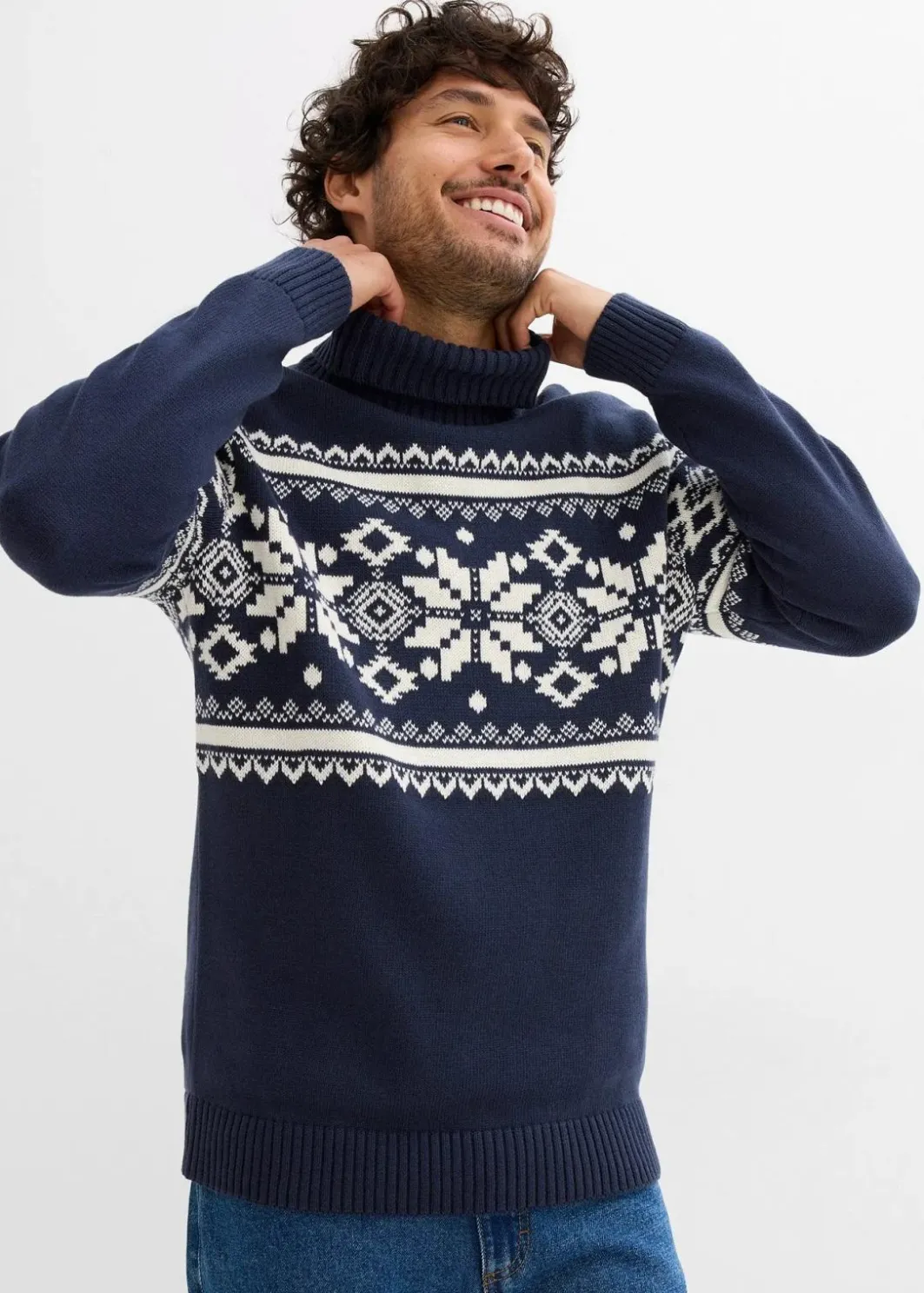 Norweger-Rollkragenpullover aus reiner Baumwolle Herren Große Größen|Pullover & Strickjacken