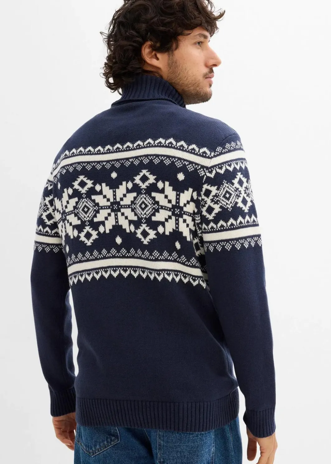 Norweger-Rollkragenpullover aus reiner Baumwolle Herren Große Größen|Pullover & Strickjacken