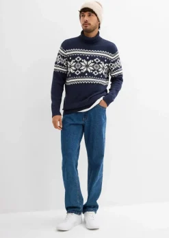 Norweger-Rollkragenpullover aus reiner Baumwolle Herren Große Größen|Pullover & Strickjacken