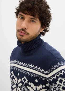 Norweger-Rollkragenpullover aus reiner Baumwolle Herren Große Größen|Pullover & Strickjacken