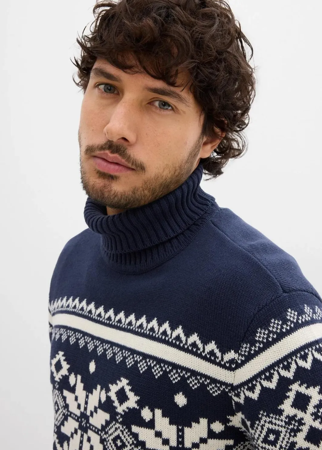Norweger-Rollkragenpullover aus reiner Baumwolle Herren Große Größen|Pullover & Strickjacken