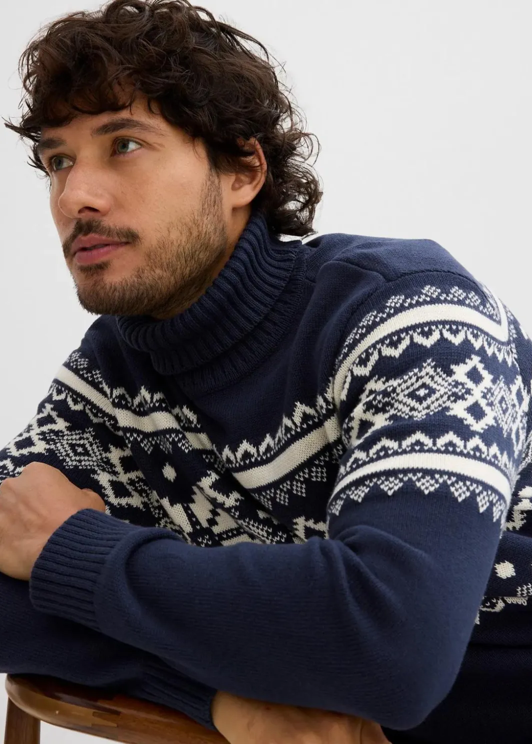 Norweger-Rollkragenpullover aus reiner Baumwolle Herren Große Größen|Pullover & Strickjacken